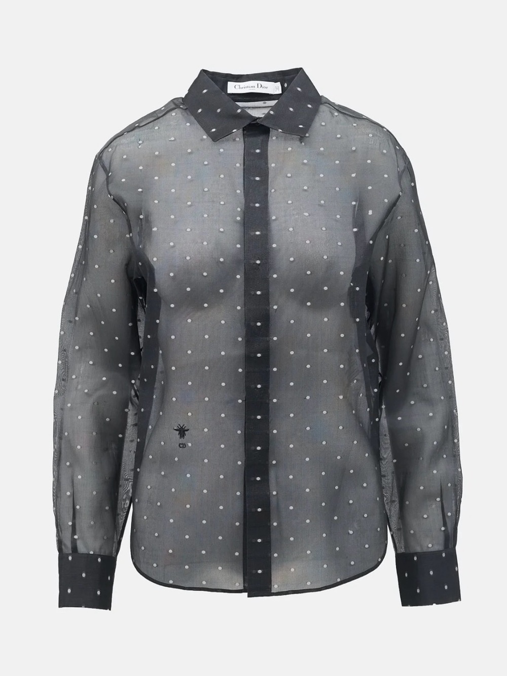 NWT Dior Sheer Fil Coupé Polka Dot Shirt FR36